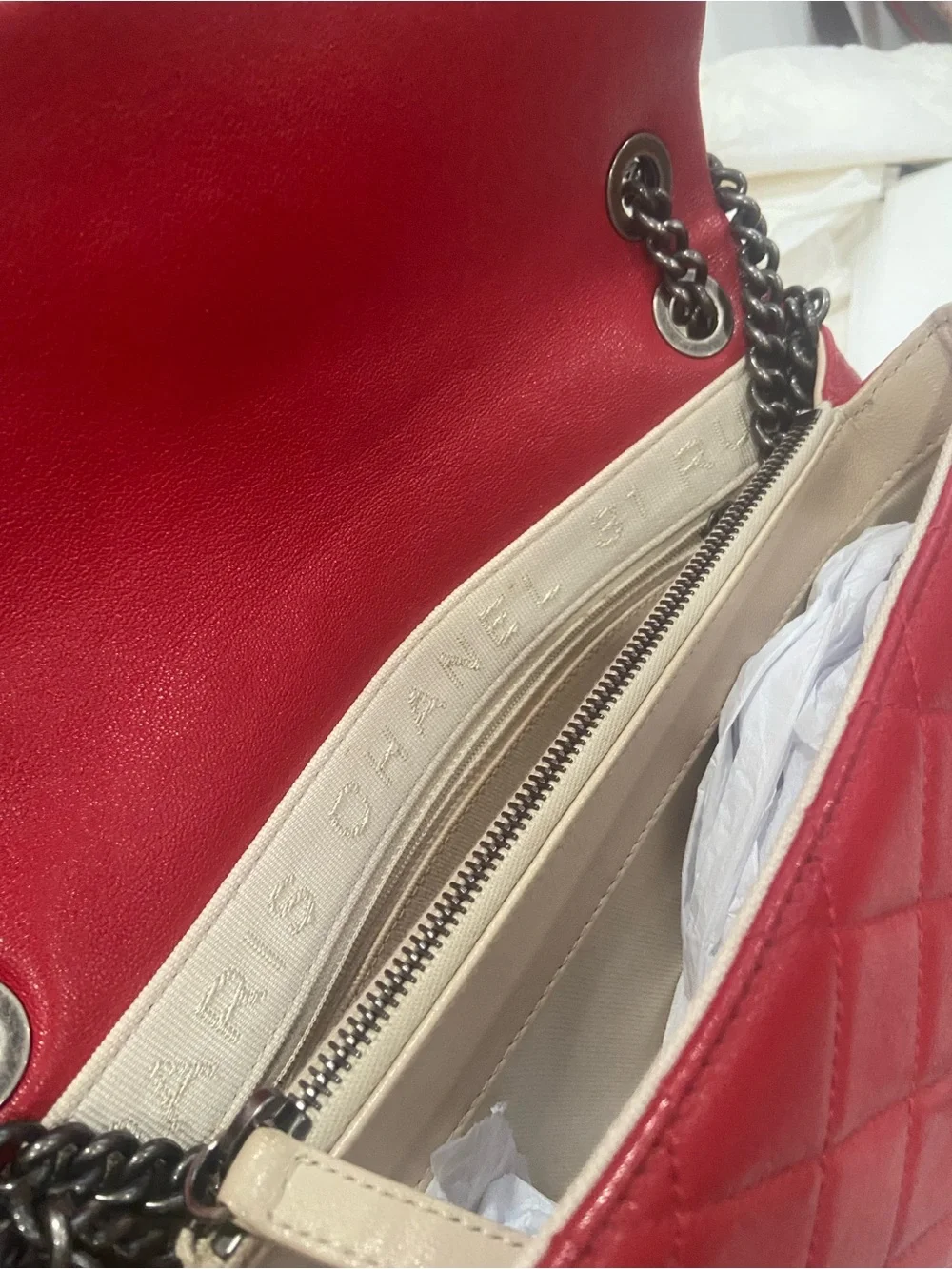 Chanel Quilted shiny Letaher Red Flap Bag